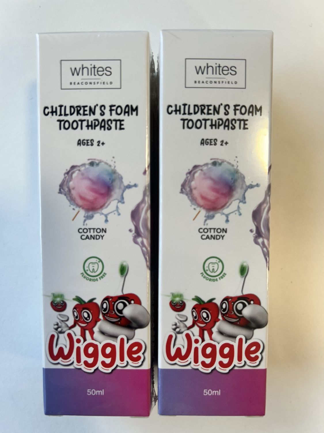 Children's Foam Toothpaste Ages 2+ Wiggle Whites 50ml Cotton Candy x2