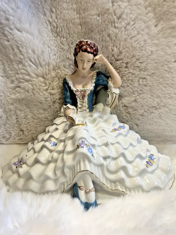 1940’s Royal Dux Porcelain Seated Lady Reading A Book - Blue Shoes