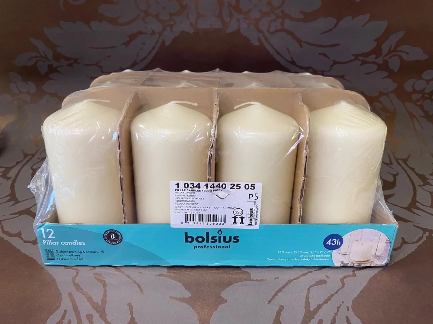 Premium Bolsius Pillar Candles Ivory Candles 130mm x 68mm | 43 Hours Burn Time Pack of 12