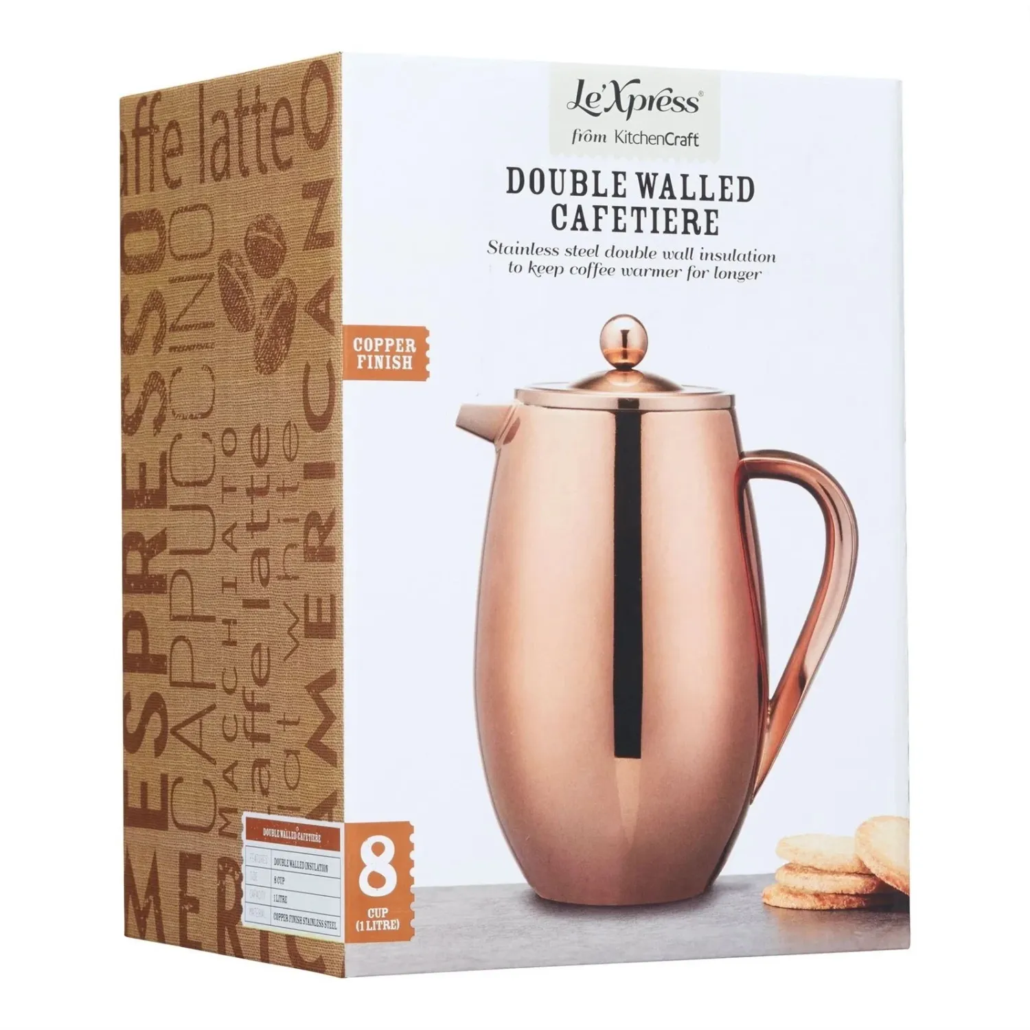 le'xpress kitchen craft double walled cafetiere Stainless Steel 8 cup