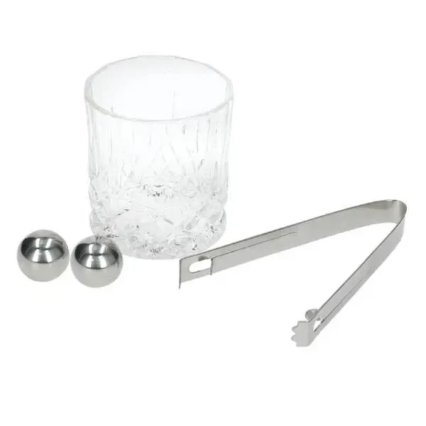 BarCraft Whiskey Gift Set with steel ice balls and steel tongs perfect gift