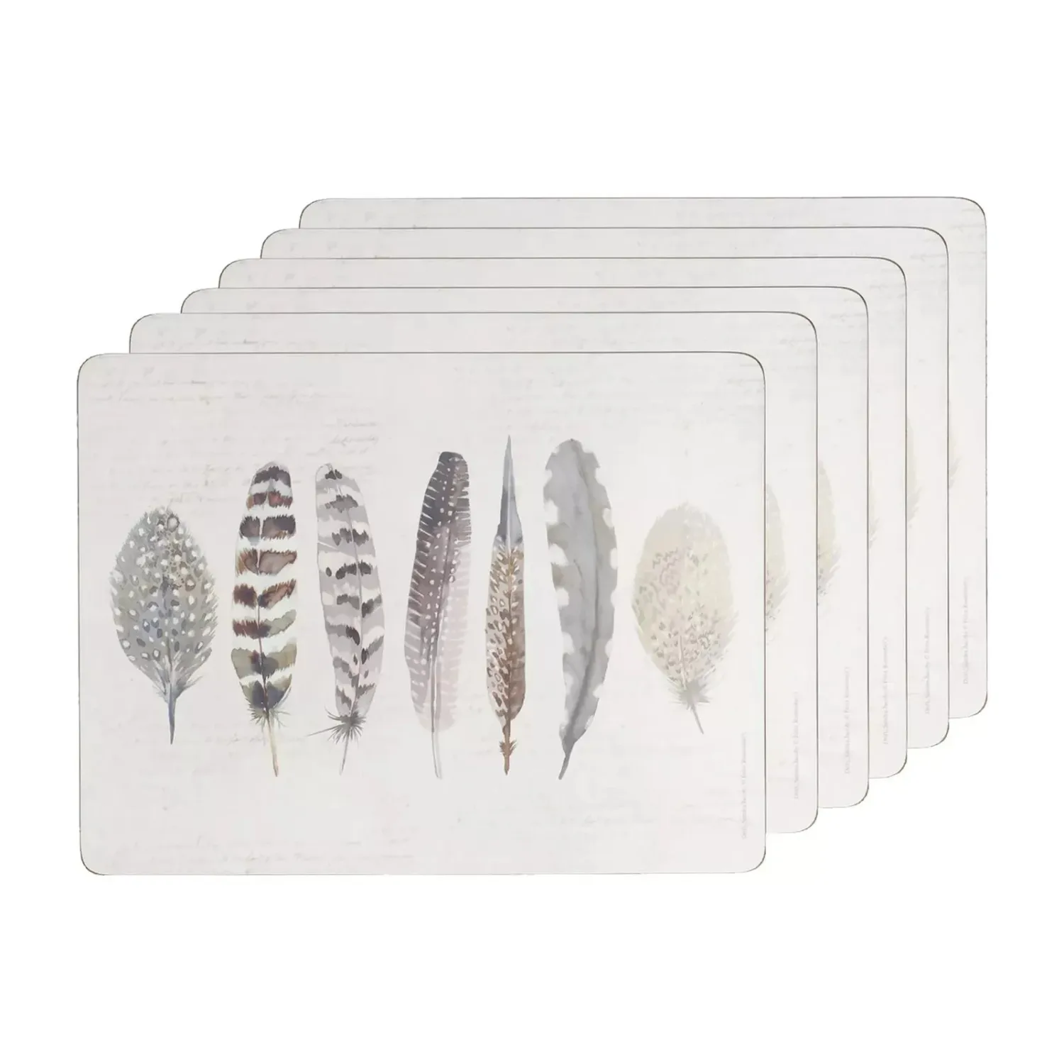 CREATIVE TOPS SET OF 6 PLACEMATS - Feathers. Cork Backed Luxury Lacquered finish