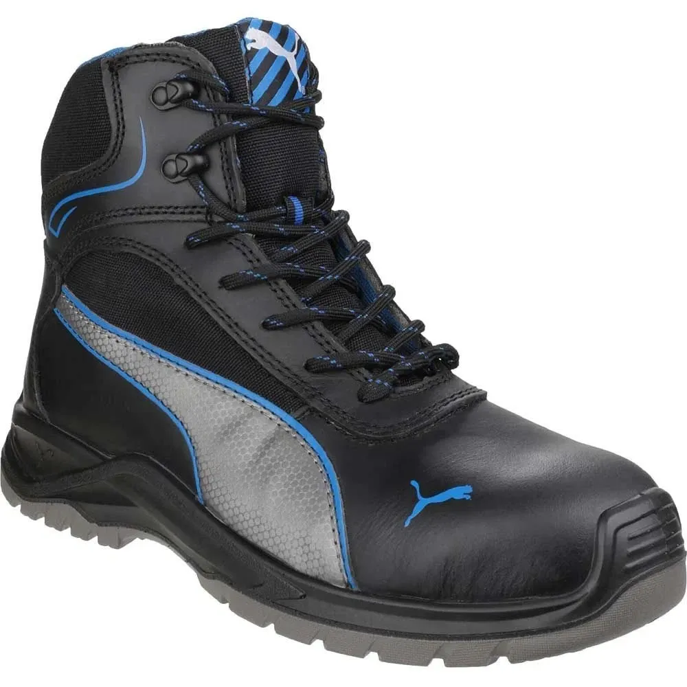 Puma Atomic Mid water-resistant safety boots in Blue/Black/Grey