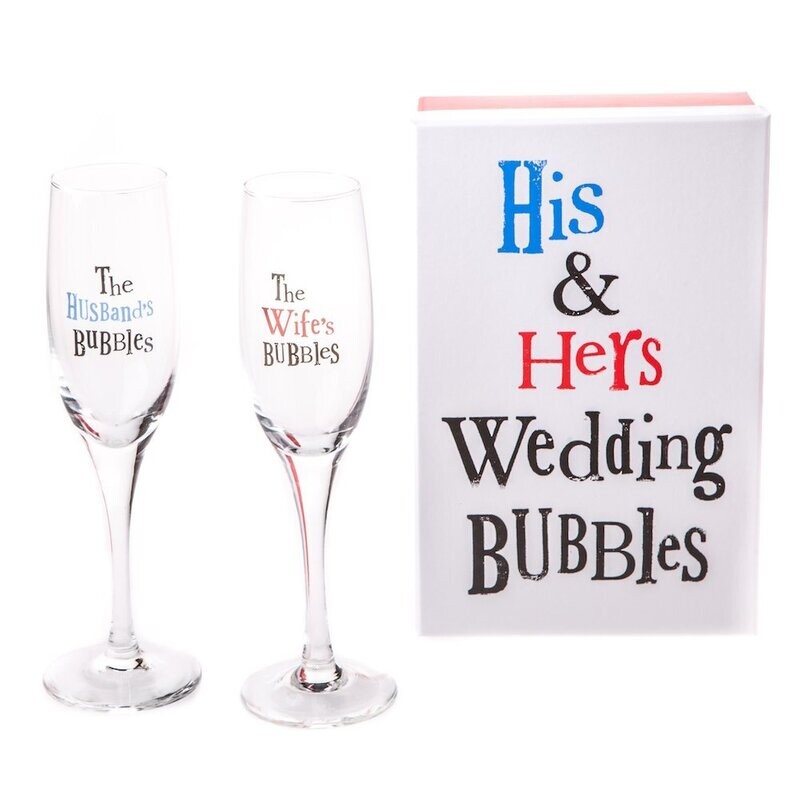 The Bright Side His & Hers Wedding Bubbles – Two Boxed Champagne Flutes