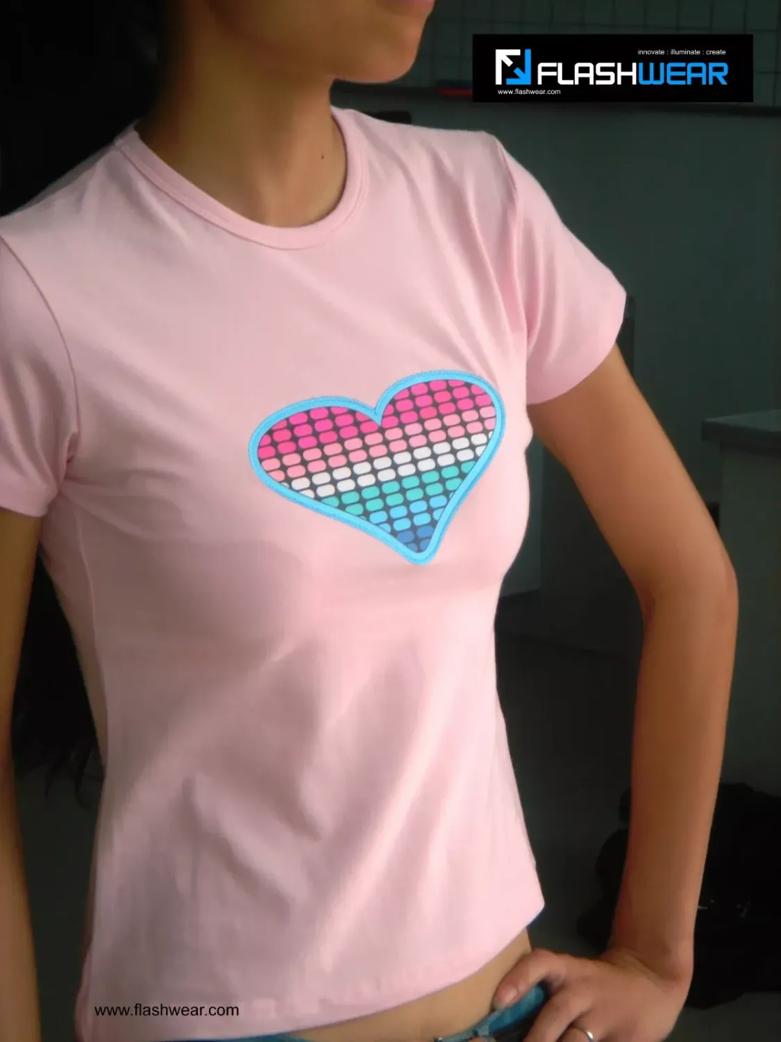 Pink Heart Light up T-shirt Flash wear Pink Heart Light up T-shirt Flash wear