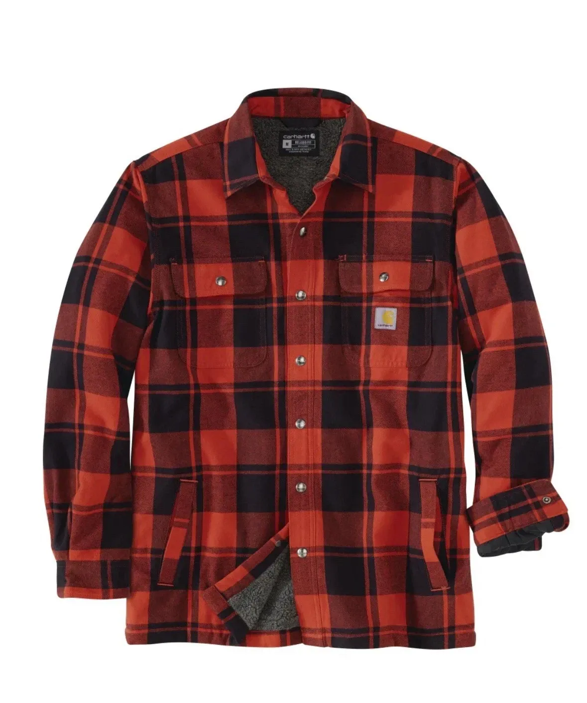 Carhartt Men Relaxed Fit Heavyweight Flannel SherpaLined Shirt Bordeaux 2XL 200