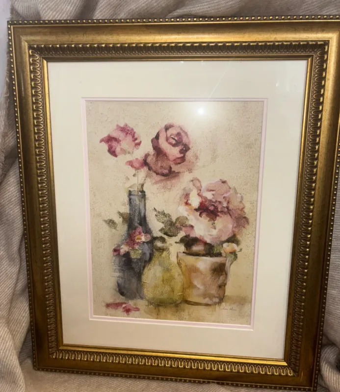 Vintage Cheri Blum Floral Painting With Golden style Frame