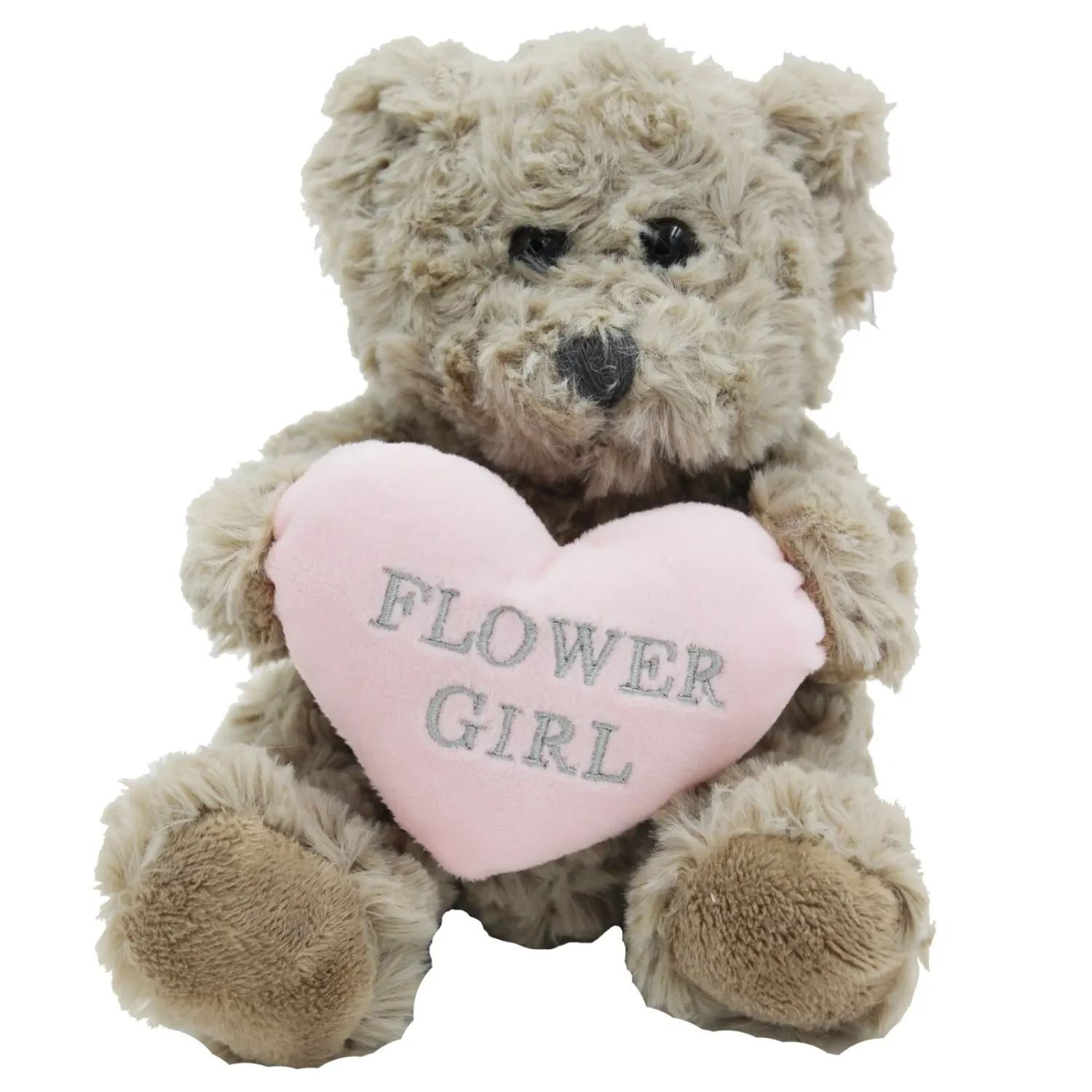 Flower Girl Grey Teddy Bear With Pink Heart Wedding Gift Keepsake Soft *EL137