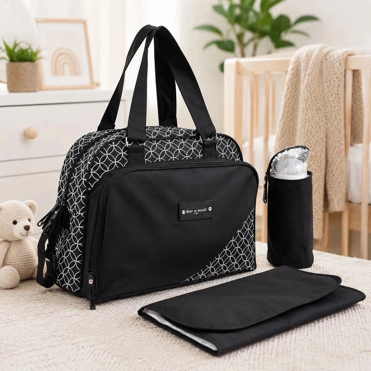 Baby on board - diaper bag with bottle holder and changing mat Baby on board - diaper bag with bottle holder and changing mat