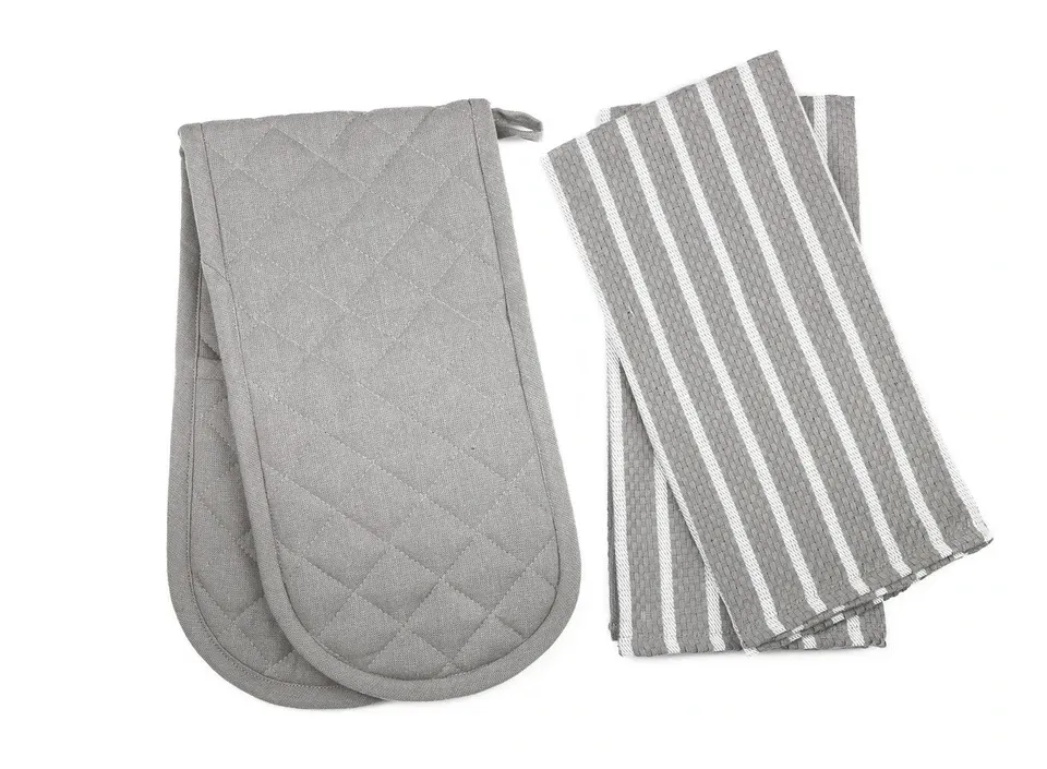 Penguin home Grey Oven Gloves / Striped tea Towel 2 Piece set Penguin home Grey Oven Gloves / Striped tea Towel 2 Piece set