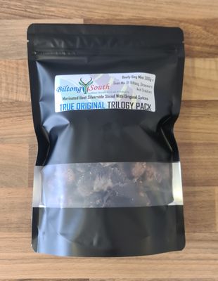True Original Biltong, Droewors, Stokkies Trilogy Beefy Bag Mini 300g e