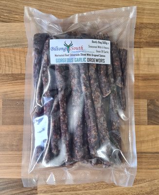 Gorgeous Garlic Droewors Beefy Bag 500g e