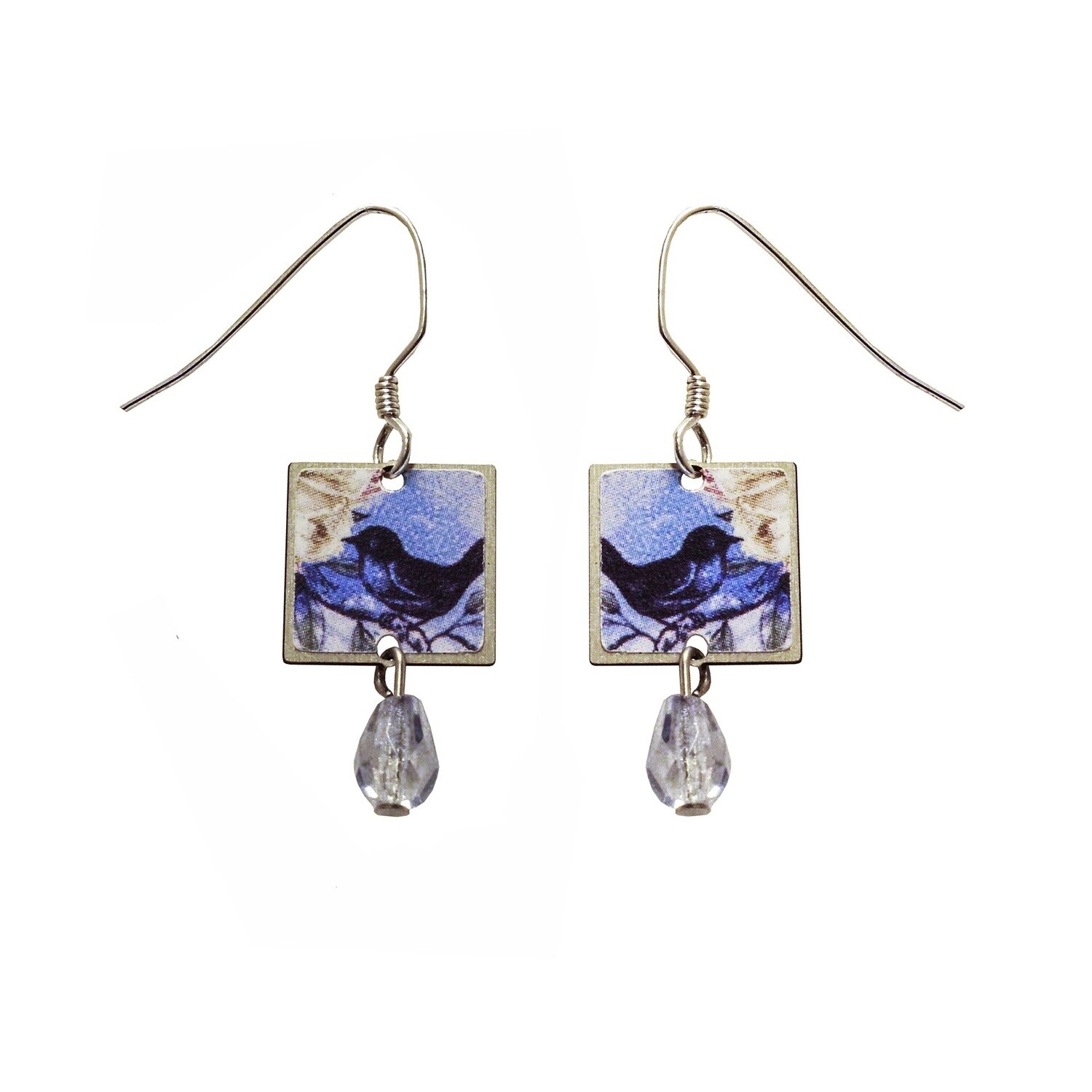 Bird Earrings w/ Flower and Bead