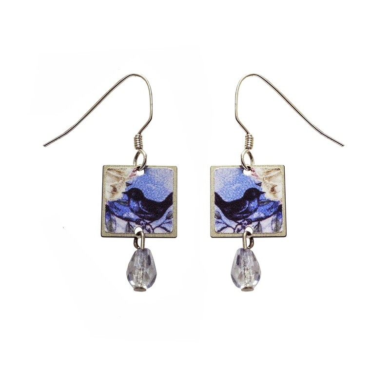 Bird Earrings w/ Flower and Bead