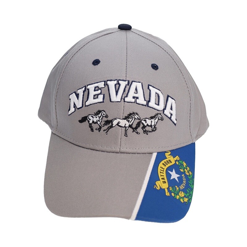 Nevada Horses Cap w/ Flag on Brim - Gray