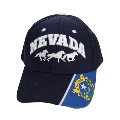 Nevada Horses Cap w/ Flag on Brim - Navy