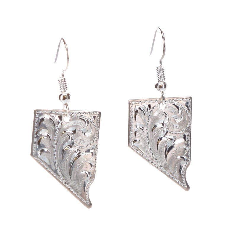 Nevada Shaped Hand Tooled Silver Earrings