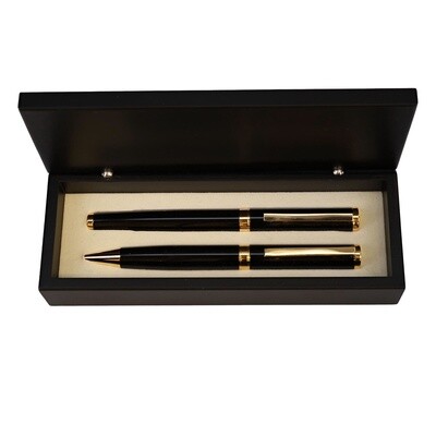 Glossy Black Pen Set with Gold State Seal