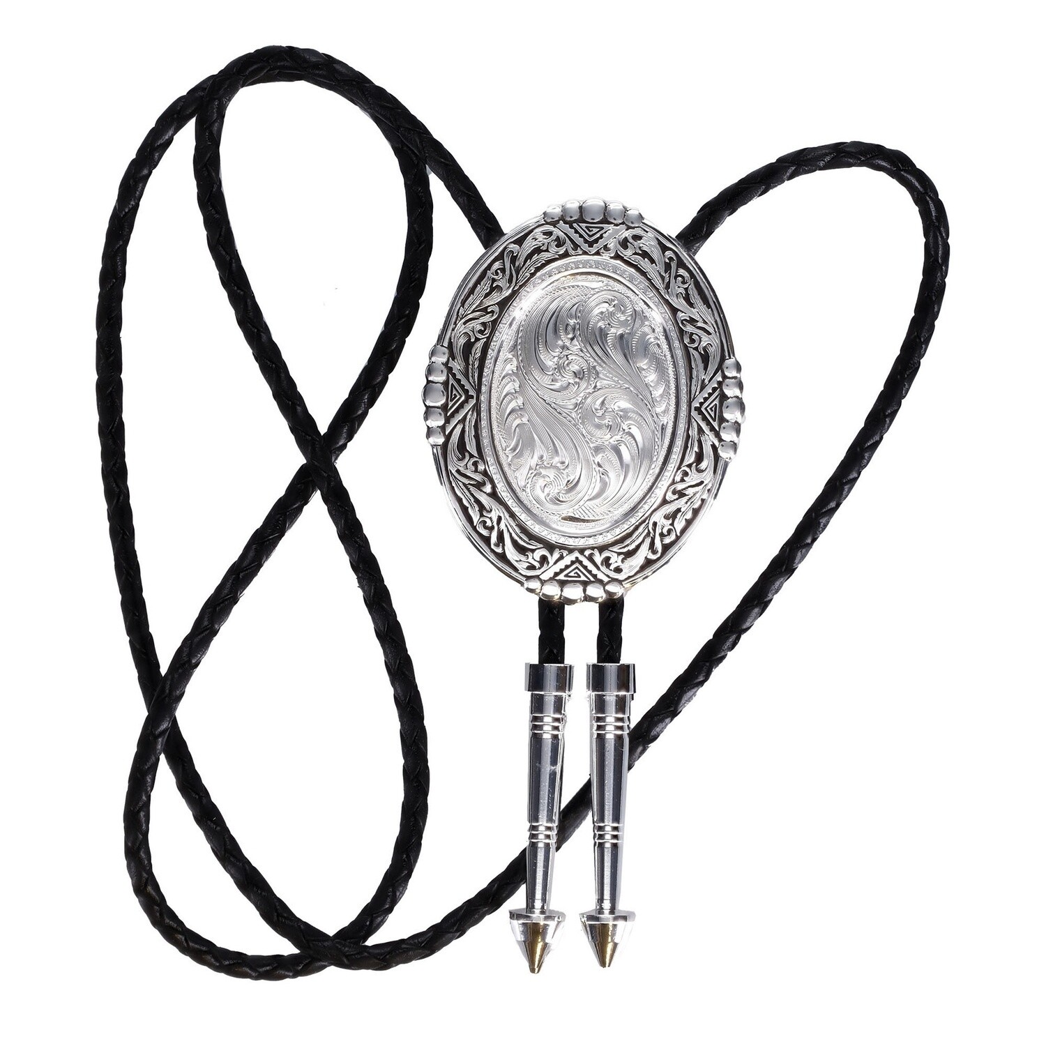 Silver Engraved Oval Bolo Tie