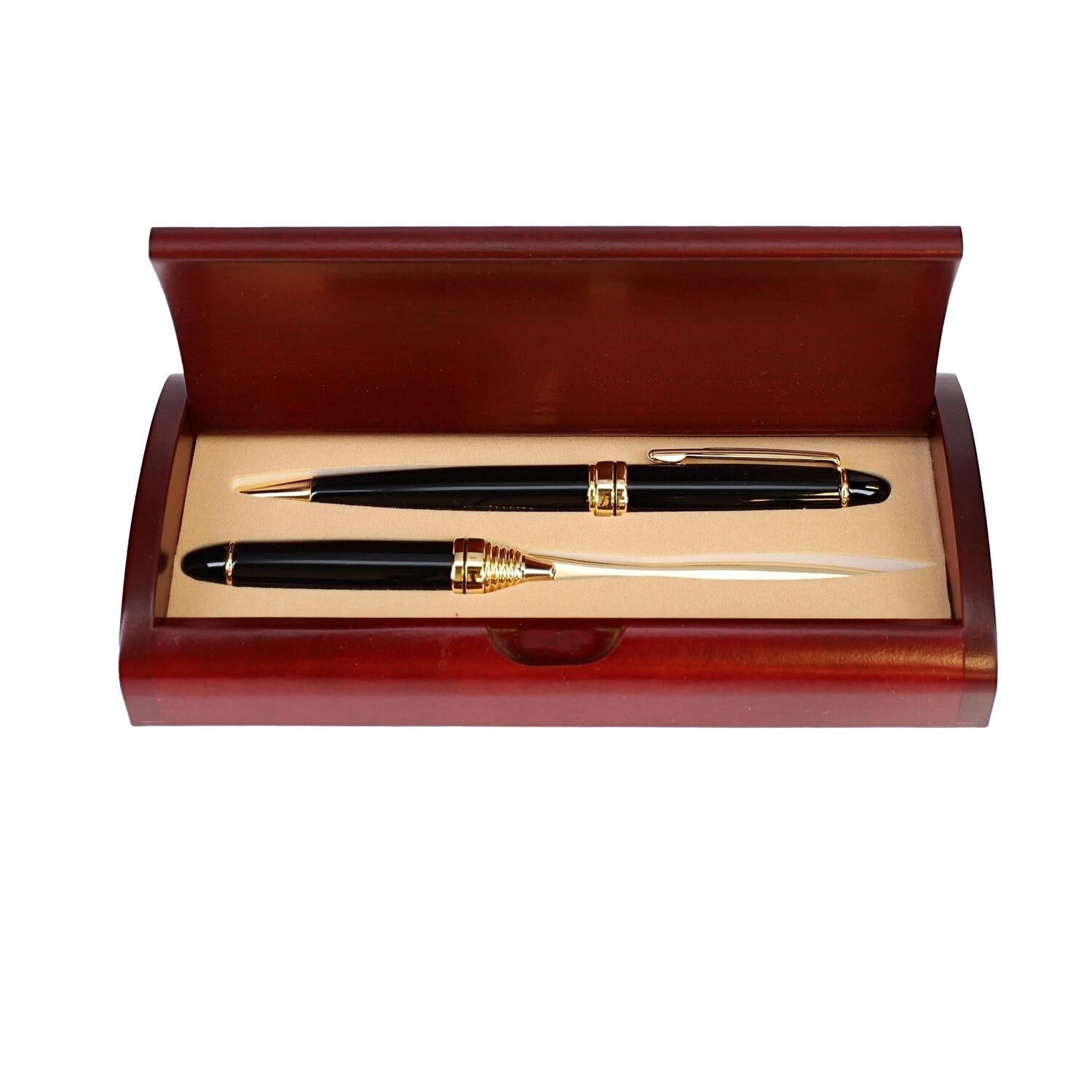 Pen and Letter Opener Set in Brass Rosewood