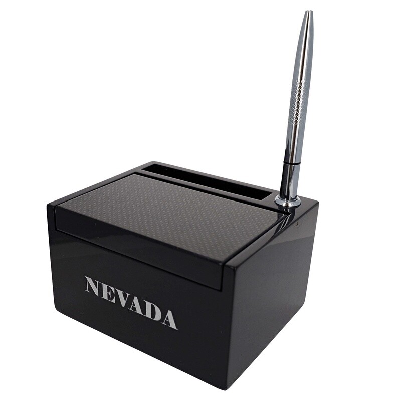 Carbon Fiber Business Card Holder with Pen and "Nevada"
