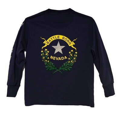 Youth Long Sleeve Nevada Battle Born T-Shirt in Navy