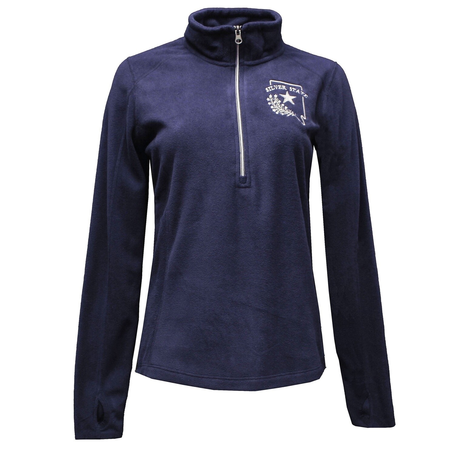 Ladies Microfleece 1/2 Zip Pullover with Thumb Holes in Navy, Size: Small
