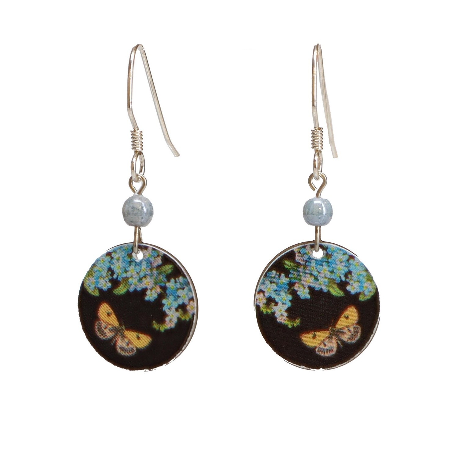 Blue Flower with Moth Earrings