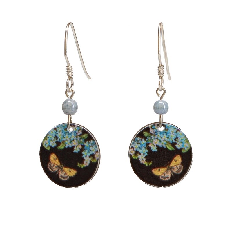 Blue Flower with Moth Earrings