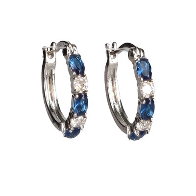 Blue & White Hinged Hoop Earrings