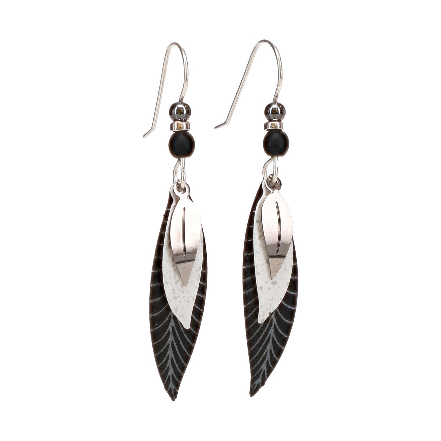 3 Part Leaf Earrings in Blank &amp; White