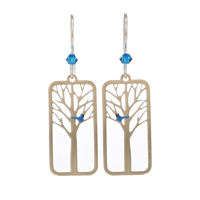 Blue Bird in a Tree Earrings