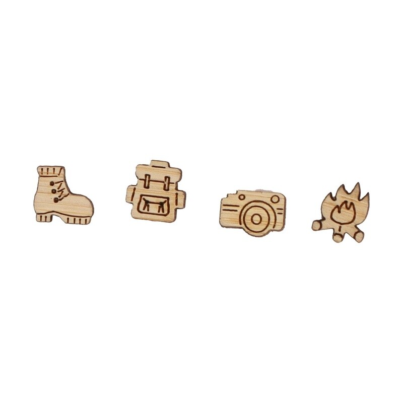 4 earring pack - Boot Camera, Backpack and Fire
