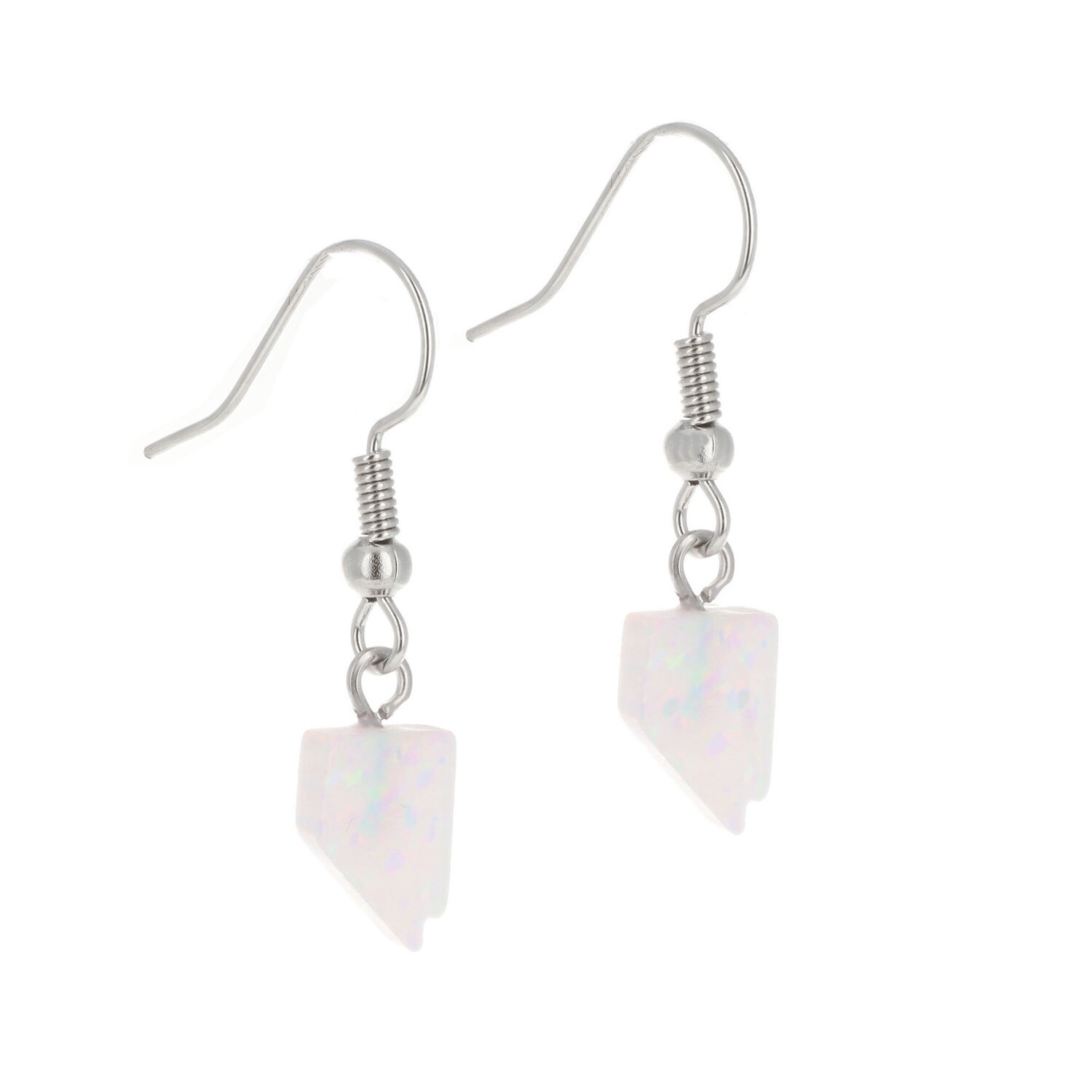 Nevada Shaped White Fire Opal Dangle Earrings