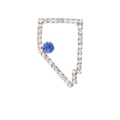 Large Crystal Lapel Pin, Clear w/ Blue Stone