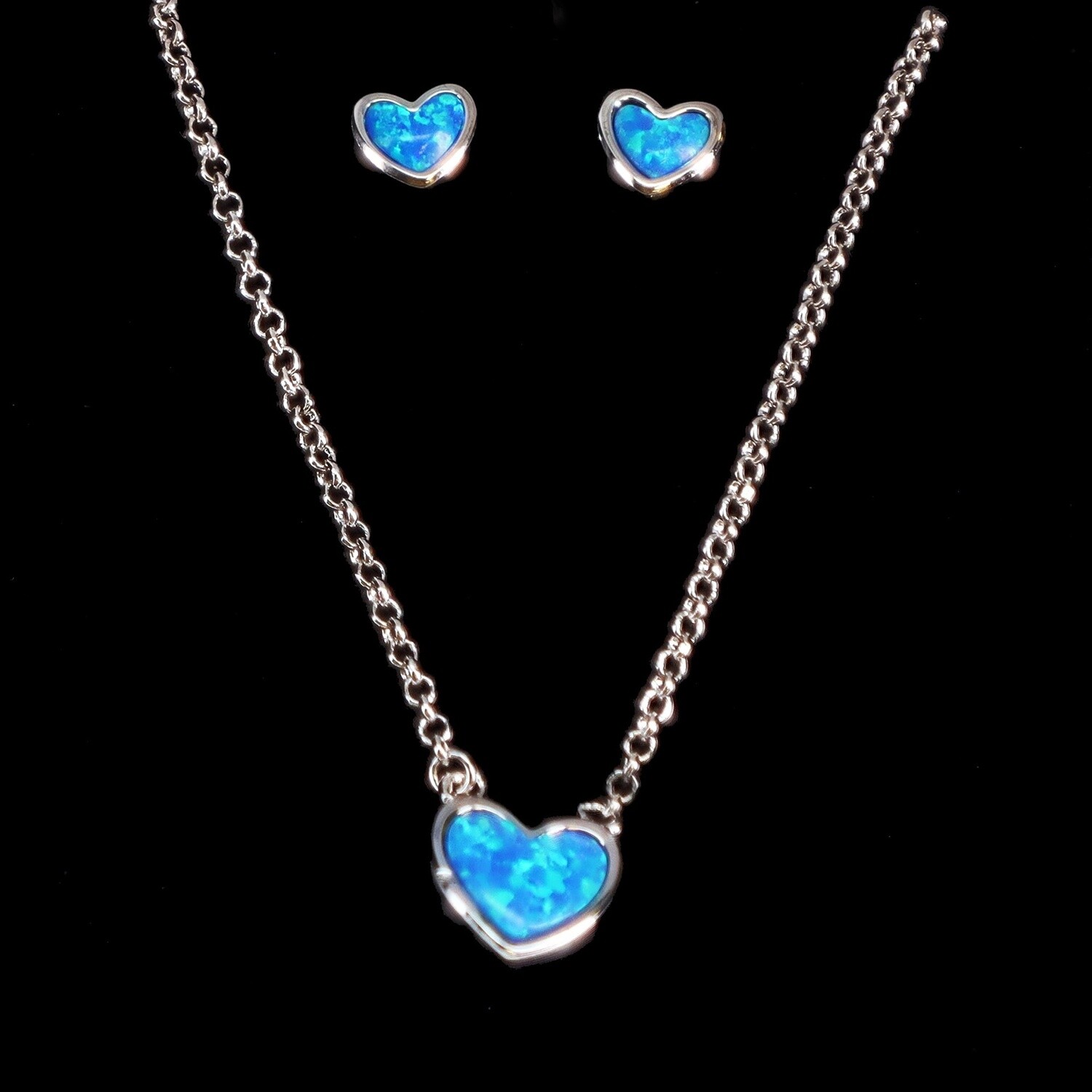 Opal Heart Jewelry Set with 16&quot; Necklace and Earrings