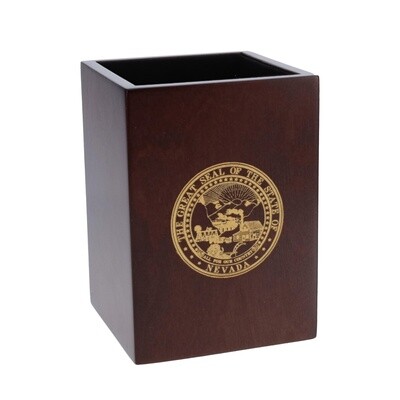 Wooden Pen Cup w/ Gold State Seal