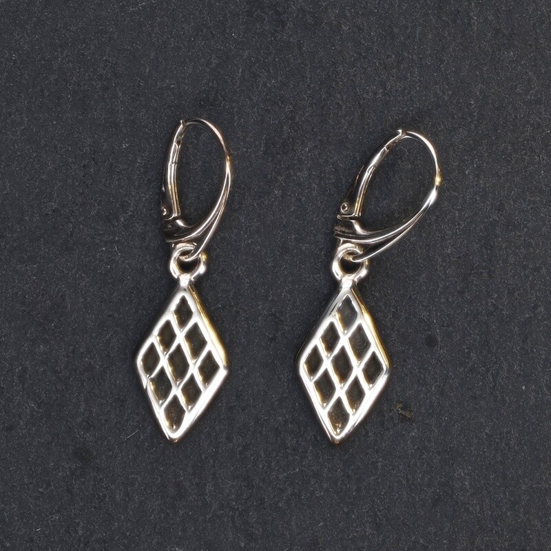 Black Diamond Patterned Silver Earrings