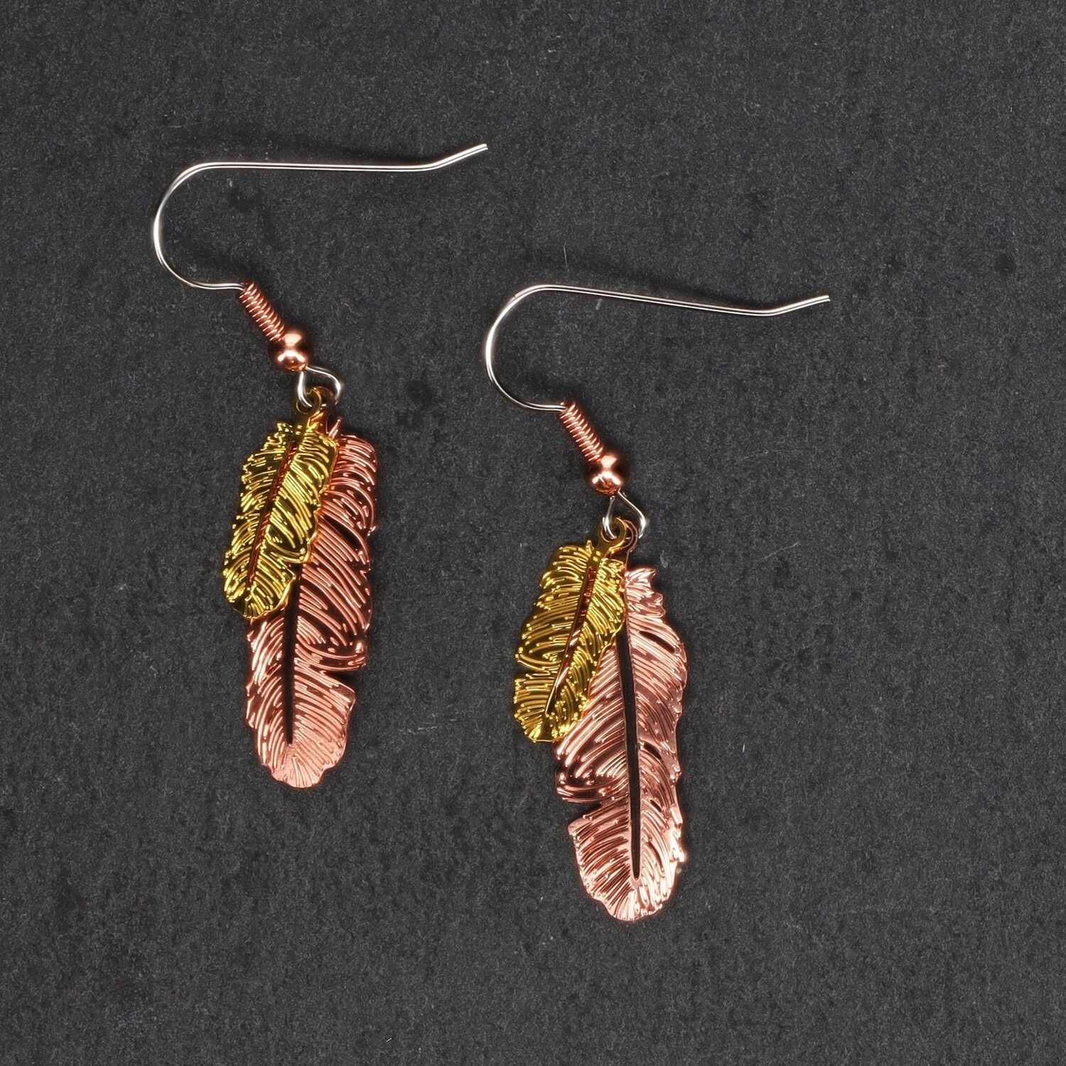 Copper Plated Double Feather Earrings