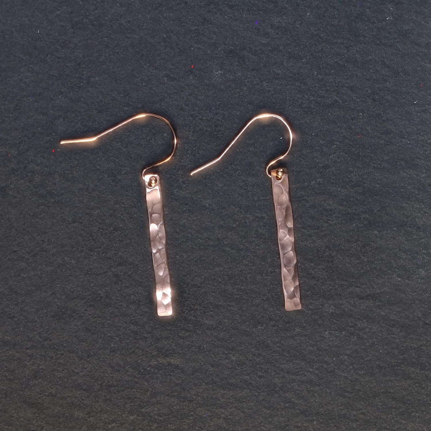 Hammered Bar Dangle Earrings - Rose Gold