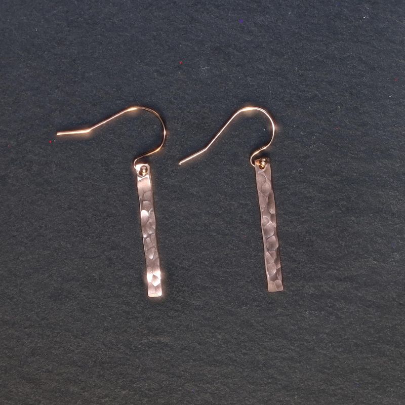 Hammered Bar Dangle Earrings - Rose Gold