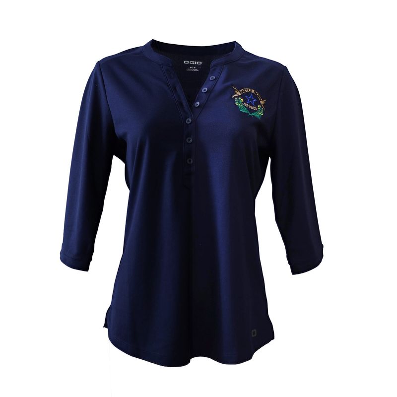 Ladies Navy Jewel 3/4 Sleeve Henley