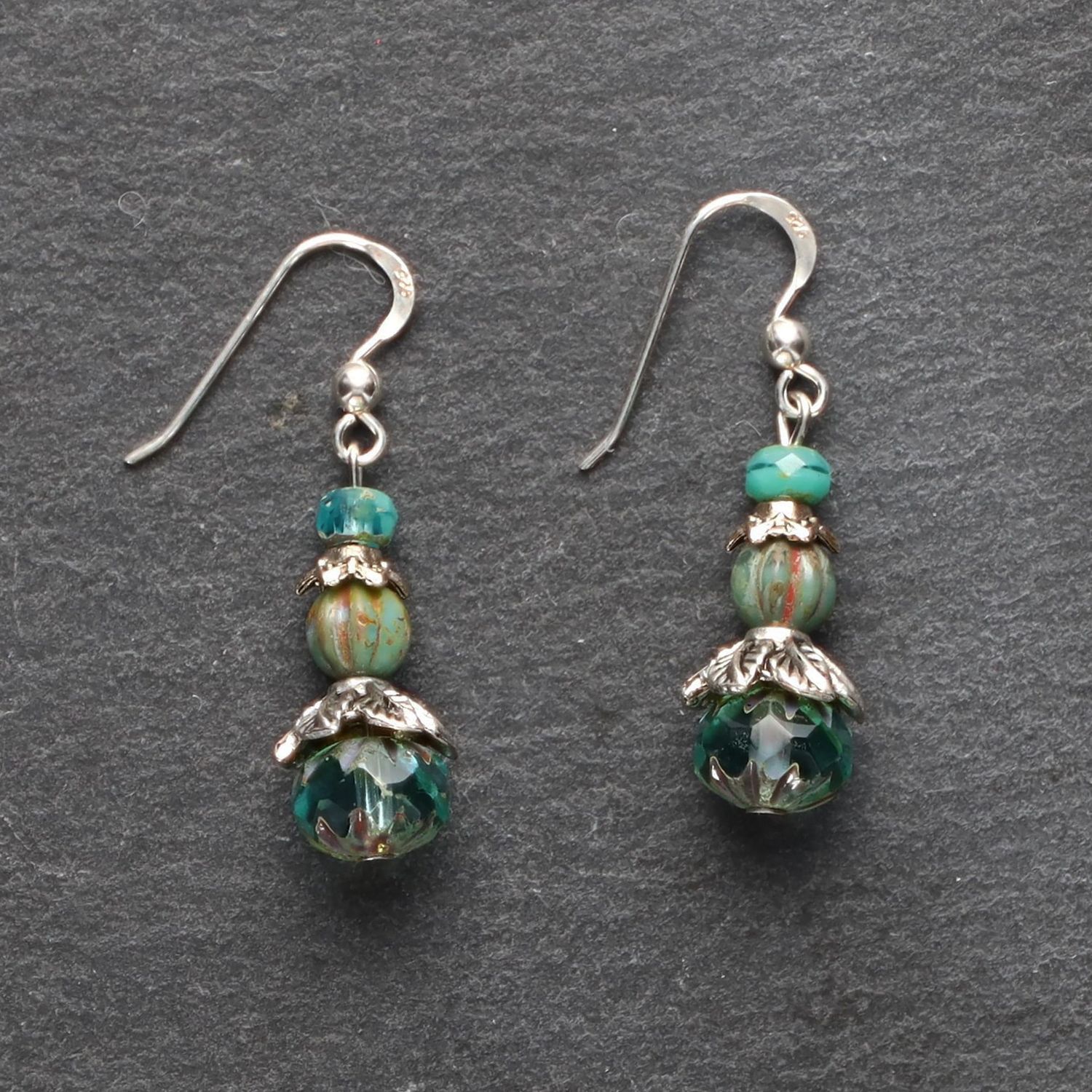 Spring Bead Drop w/Leaves Earrings