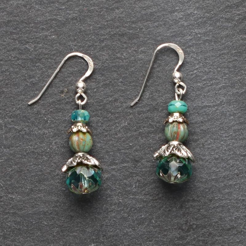 Spring Bead Drop w/Leaves Earrings