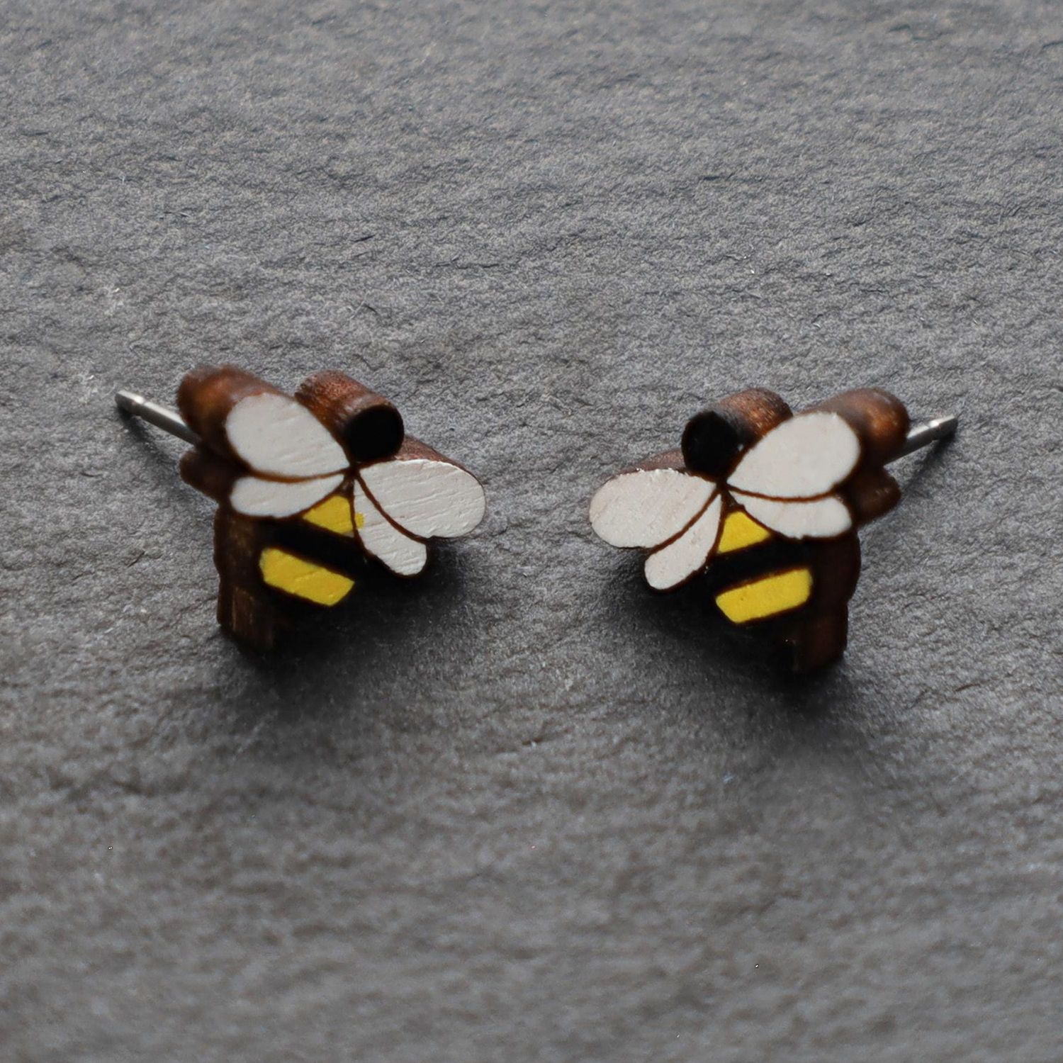 Bee Wood Stud Earrings