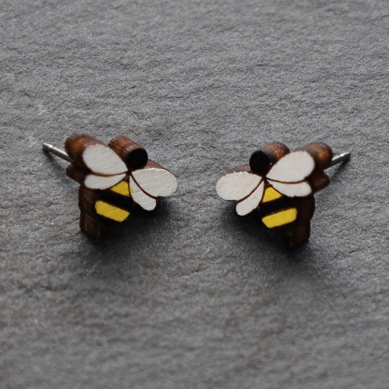 Bee Wood Stud Earrings