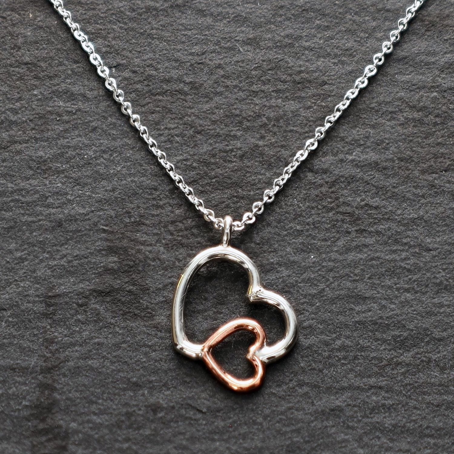 Silver &amp; Copper Heart Necklace 18"