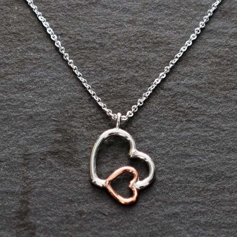 Silver &amp; Copper Heart Necklace 18"