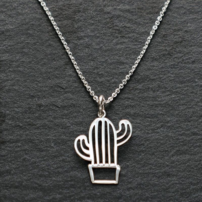Cactus Necklace, Silver 17 1/2"