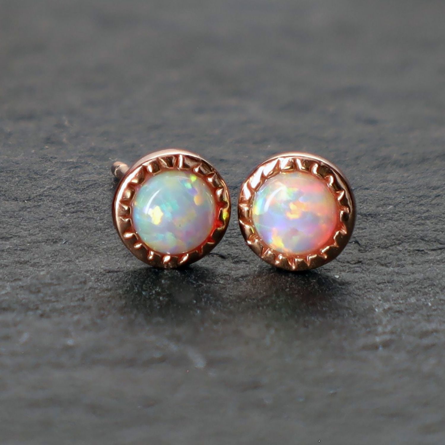 Rose/Sterling Stud Earrings with Opal